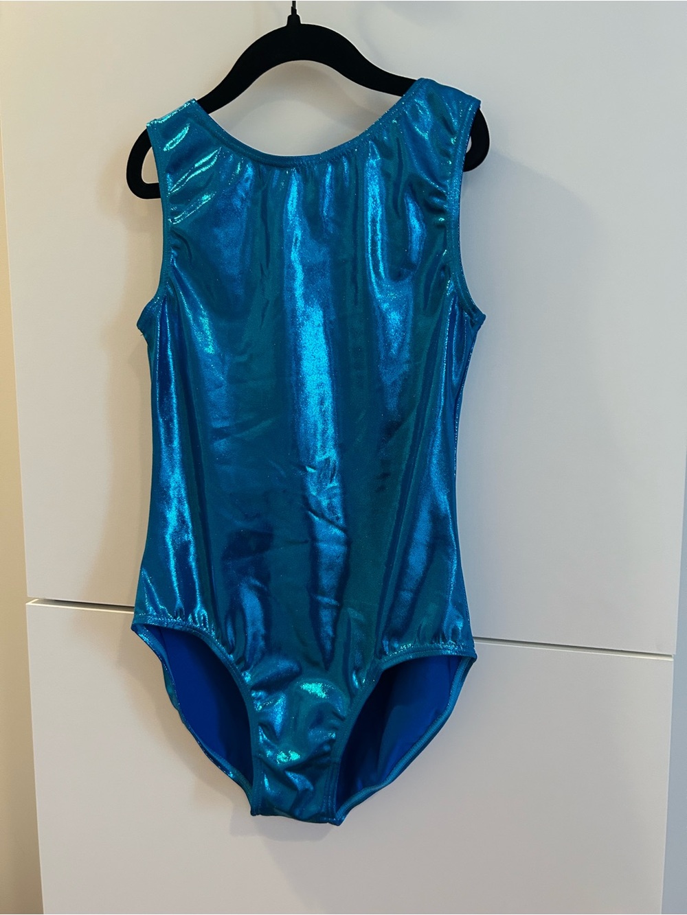 balera Shiny Blue Metallic Dance or Gymnastics Leotard - Child’s Large
